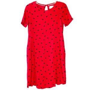 Disney Minnie Mouse Bow Print Red Dress Womens Size XS
